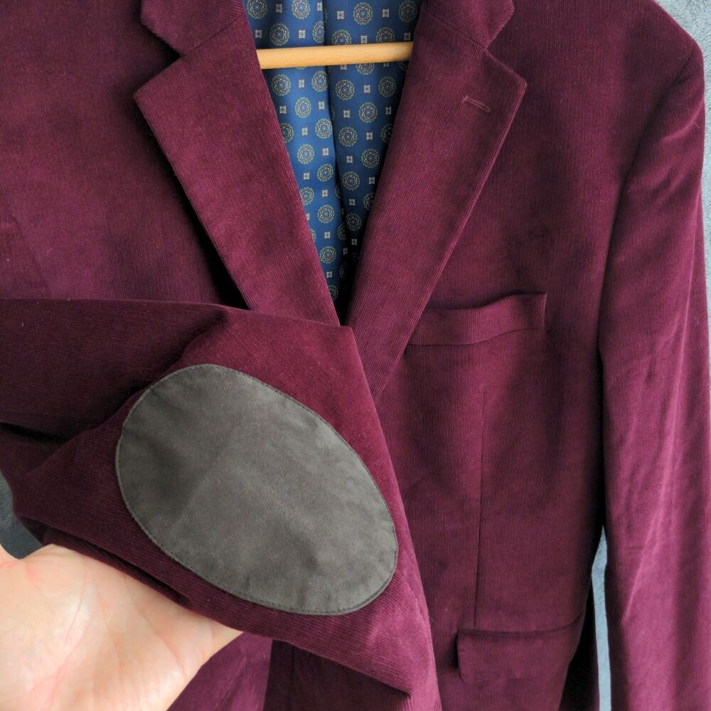 Ralph Lauren Black Label Corduroy Blazer 46L Burgundy Elbow Patches Academia - Picture 4 of 12